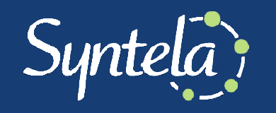 syntela logo on blue background