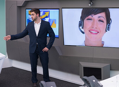 group of people having a video conference using syntela solutions